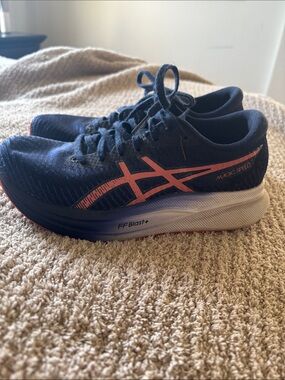 Asics Navy Running Shoes with Coral Accents